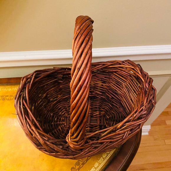 Boho Brown Oval Hi Low Large Wicker Storage Organizer Gift Basket with Handle - Picture 2 of 6